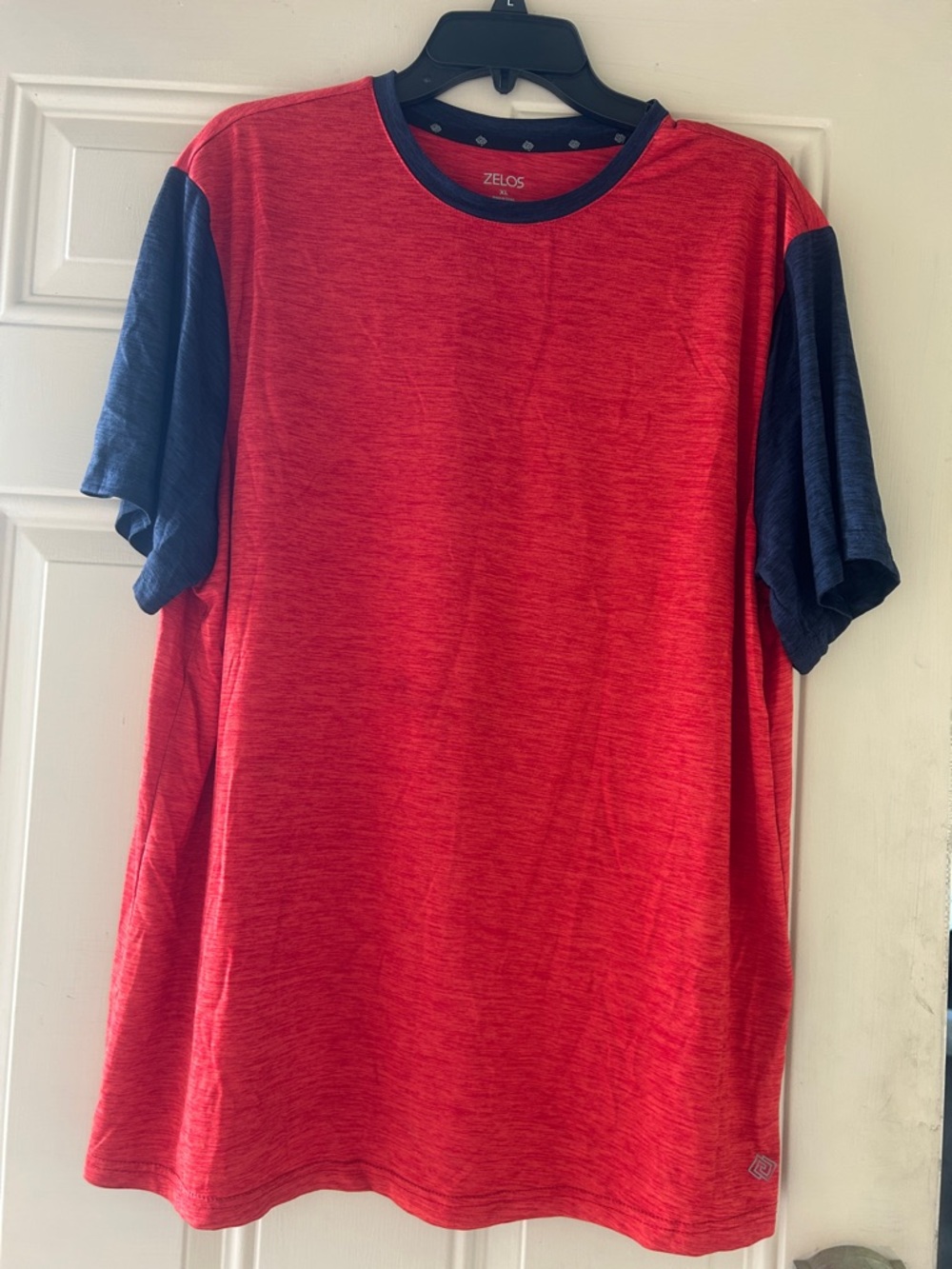 Men’s ZELOS Red Shirt with Navy Sleeves XL
